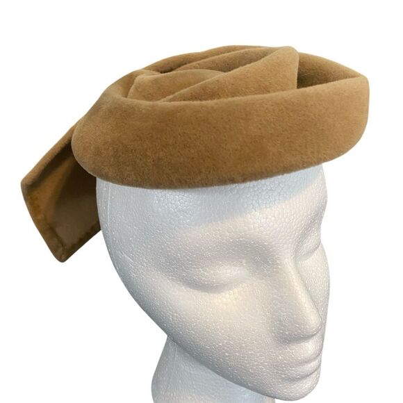 Vintage Florence Reichman Camel Tan Fascinator Hat - Picture 1 of 7